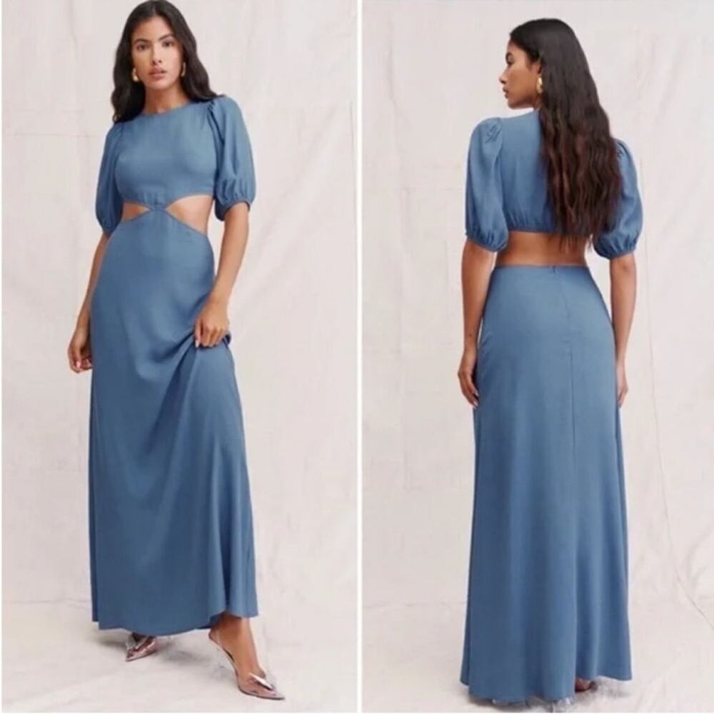 Reformation Tory Maxi Dress in Morning Glory Cut-Out Maxi Dress